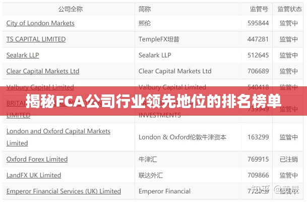 揭秘FCA公司行业领先地位的排名榜单