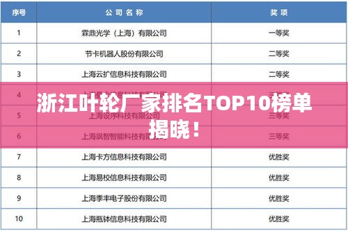 浙江叶轮厂家排名TOP10榜单揭晓！