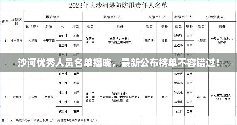 沙河优秀人员名单揭晓，最新公布榜单不容错过！