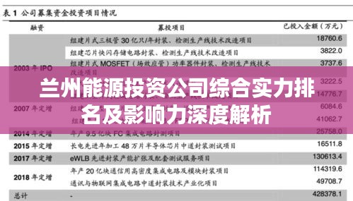 兰州能源投资公司综合实力排名及影响力深度解析